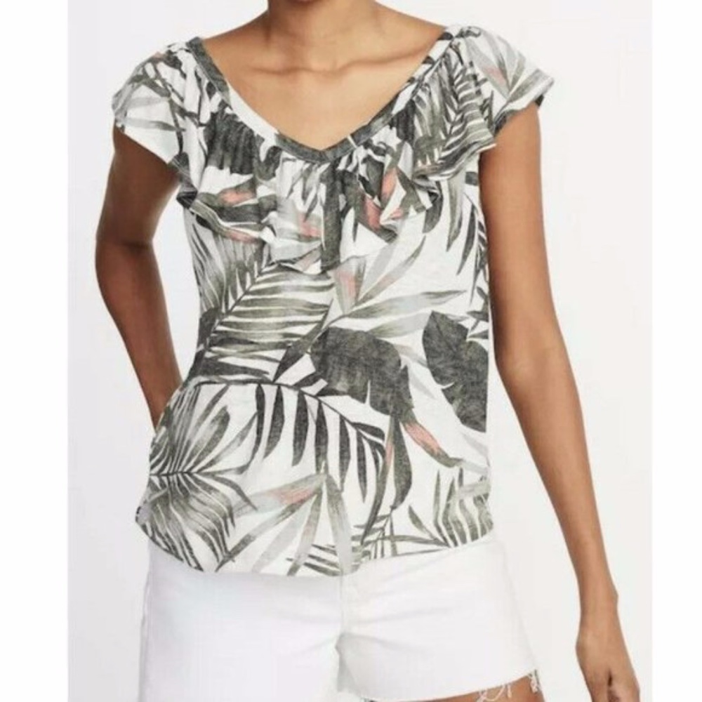 Old Navy Maternity Palm Print Ruffle Trim Top